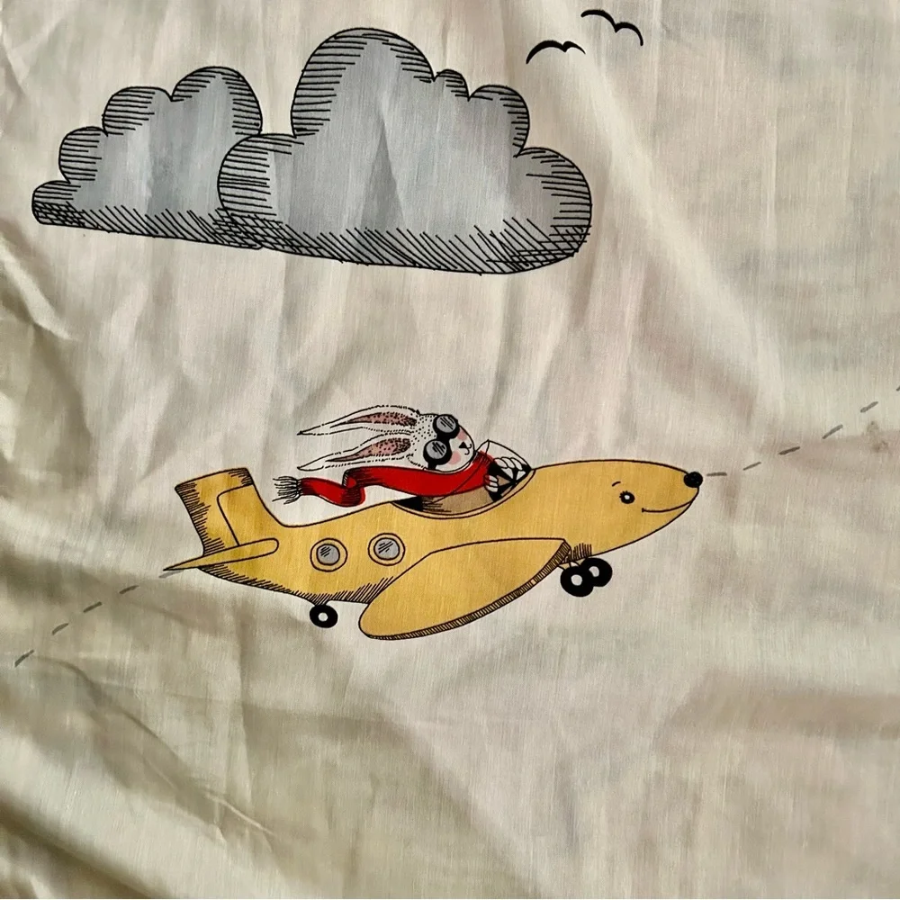 IKEA FLYGNING Curtain Panel Vintage 1999 Bunny In Plane 47” Width 97” Length